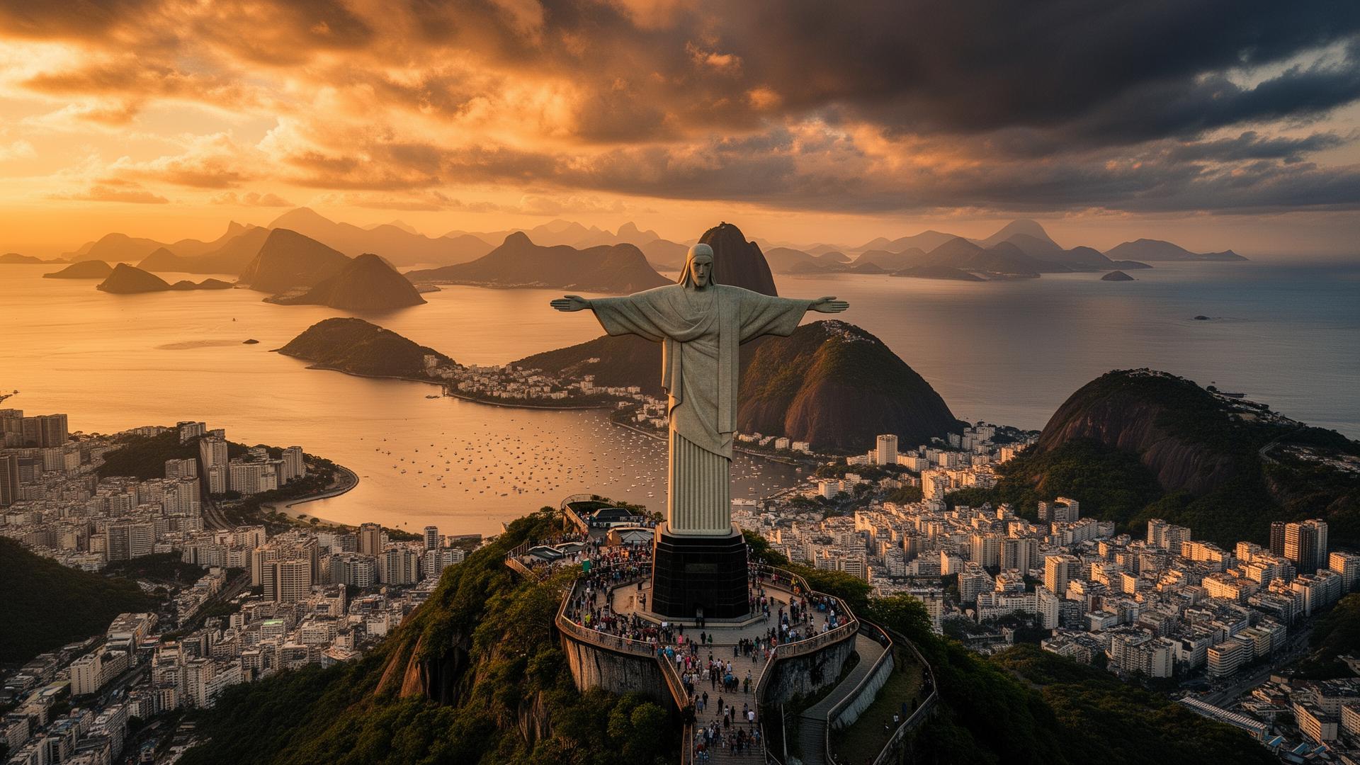 Cristo Redentor sobre a Baía de Guanabara, Rio de Janeiro